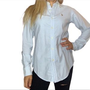 Ralph Lauren light blue striped long sleeve polo